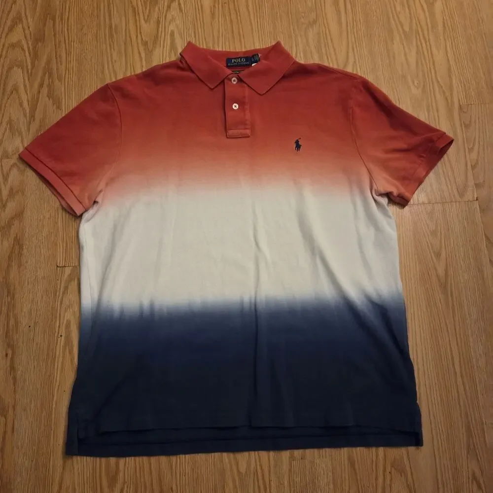 Polo Ralph Lauren Mens Custom Slim Fit Ombre Polo Shirt L Red White Blue Dip Dye